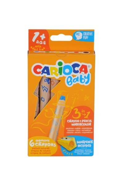 Carioca Baby 3 in 1 Crayon 6'lı Kalemtraş Hediyeli