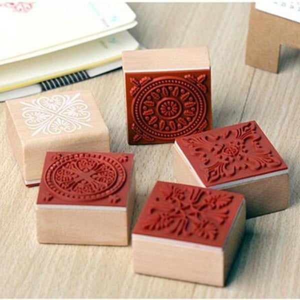 Ahşap Stampa Damga Kare Retro 6'lı Set