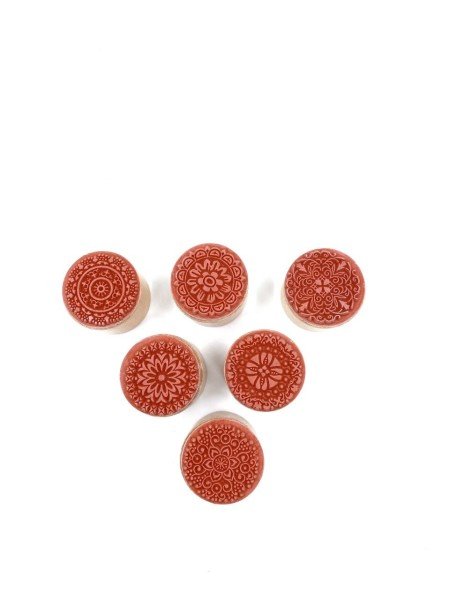 Ahşap Stamp Damga Daire Etnik 6'lı Set