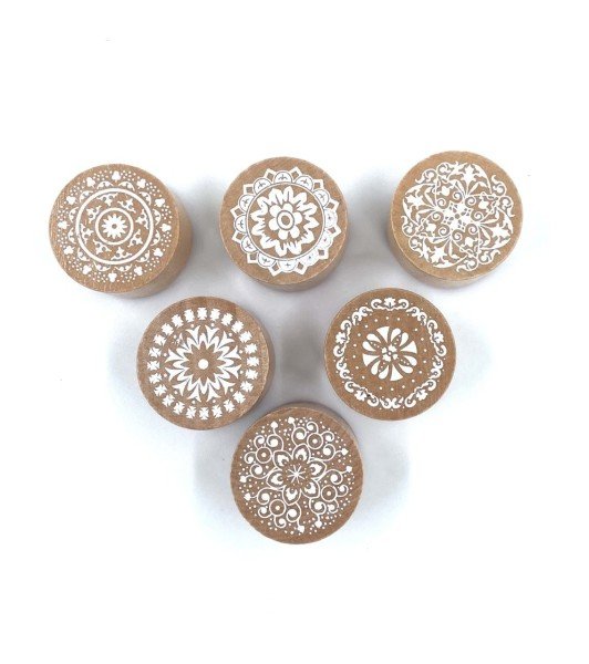 Ahşap Stamp Damga Daire Etnik 6'lı Set